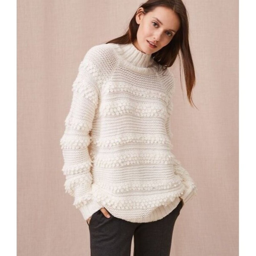 Lou & Grey Ivory Snow Bird Chunky Knit  Sweater Alpaca Blend Size Large